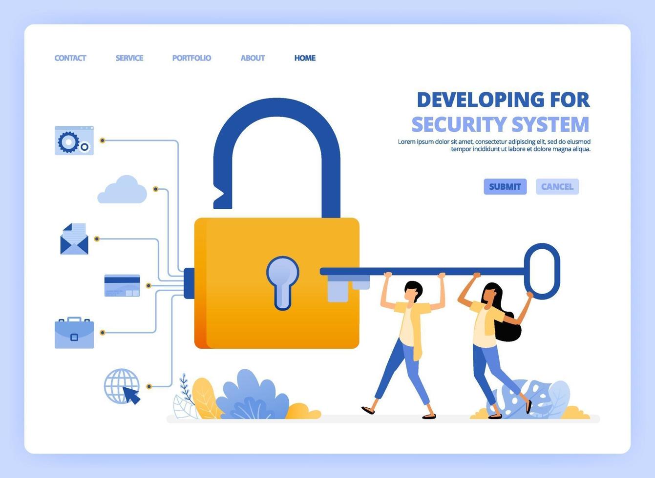 People hold security key to open padlock and get access to hack privacy, activities and history of user data. Can be used for landing page template ui ux web mobile app poster banner website flyer ads vector