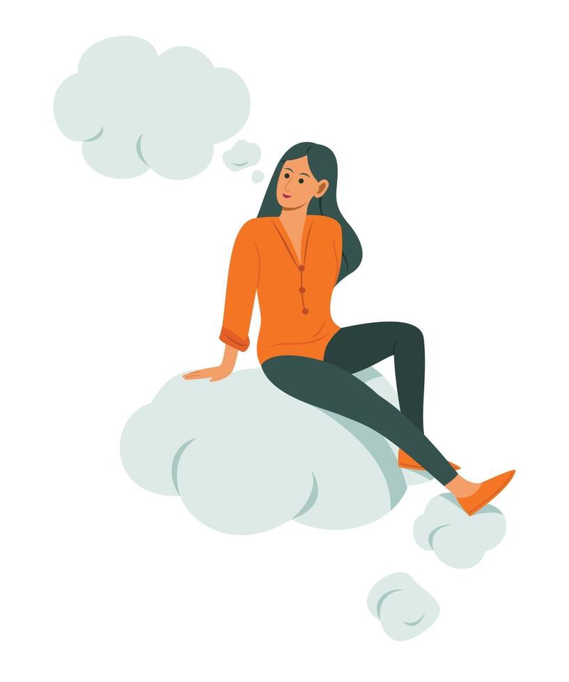 mujer sentada en la nube vector