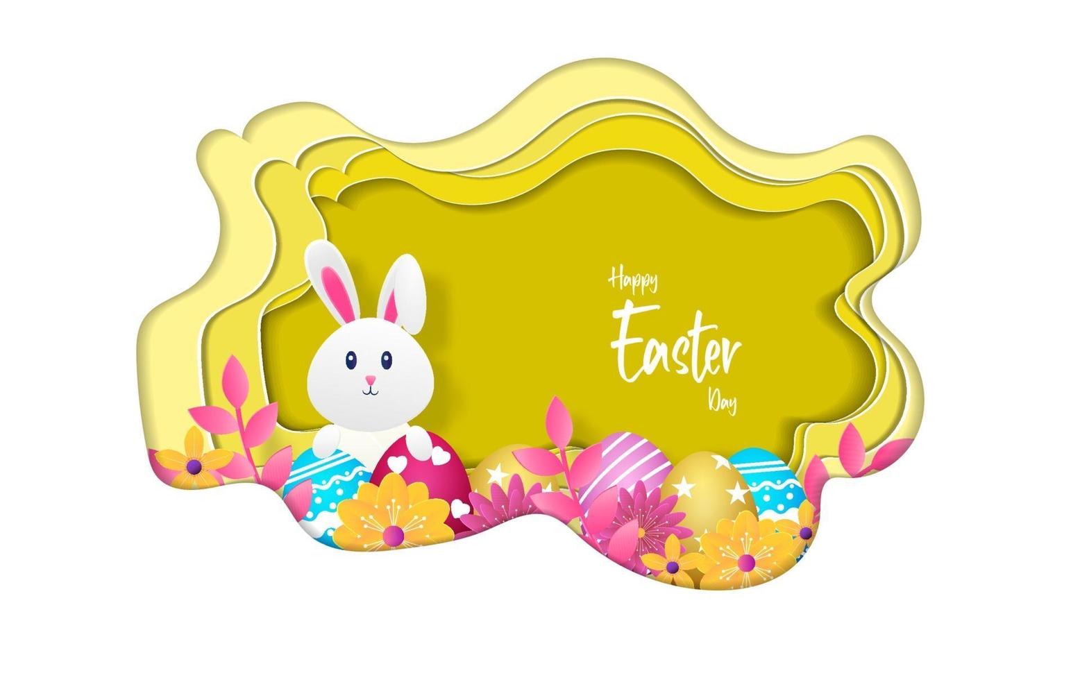 happy easter greeting card, vector illustration with paper cut style.