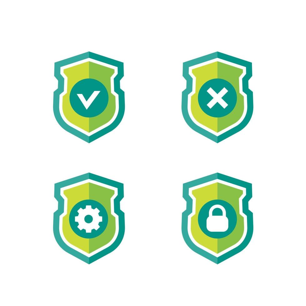 Escudo con marca de verificación, cruz, engranaje y candado, iconos vectoriales en white.eps vector