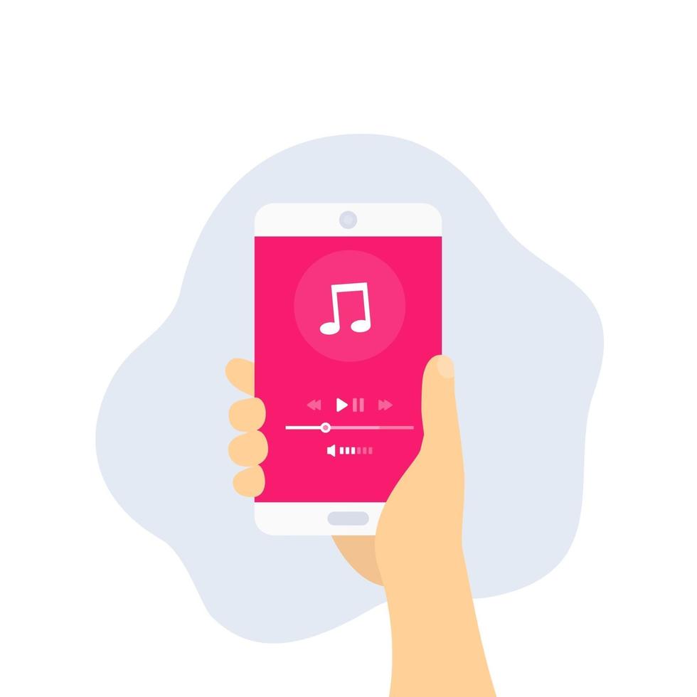 Music streaming player, mobile ui, phone in hand.eps vector