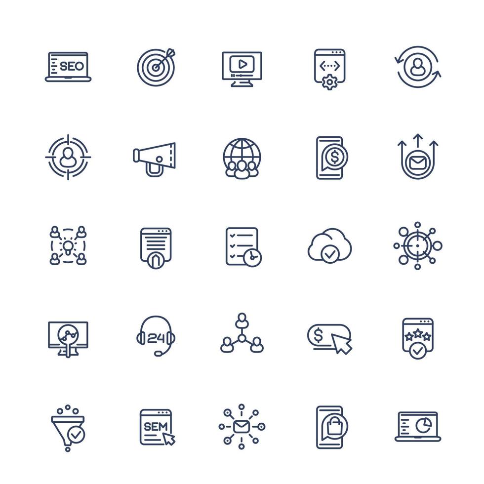 seo and digital marketing line icons set.eps vector