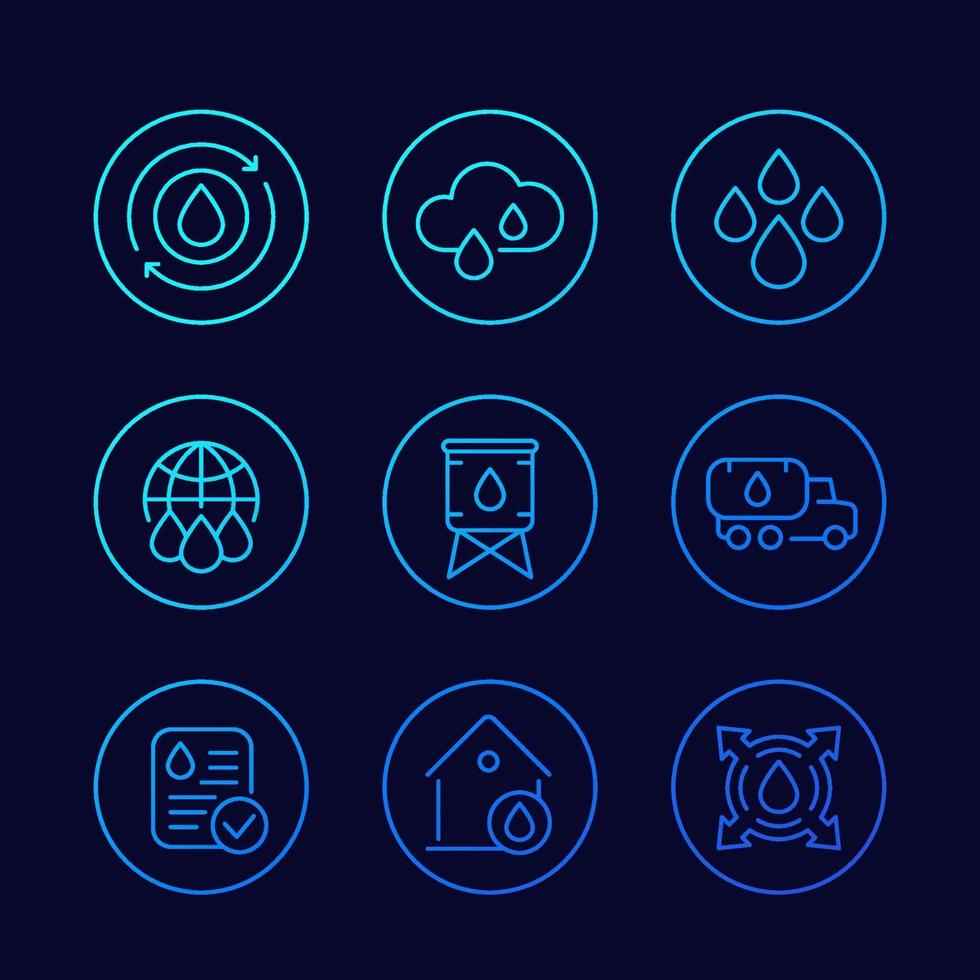 water supply, resources linear vector icons set.eps