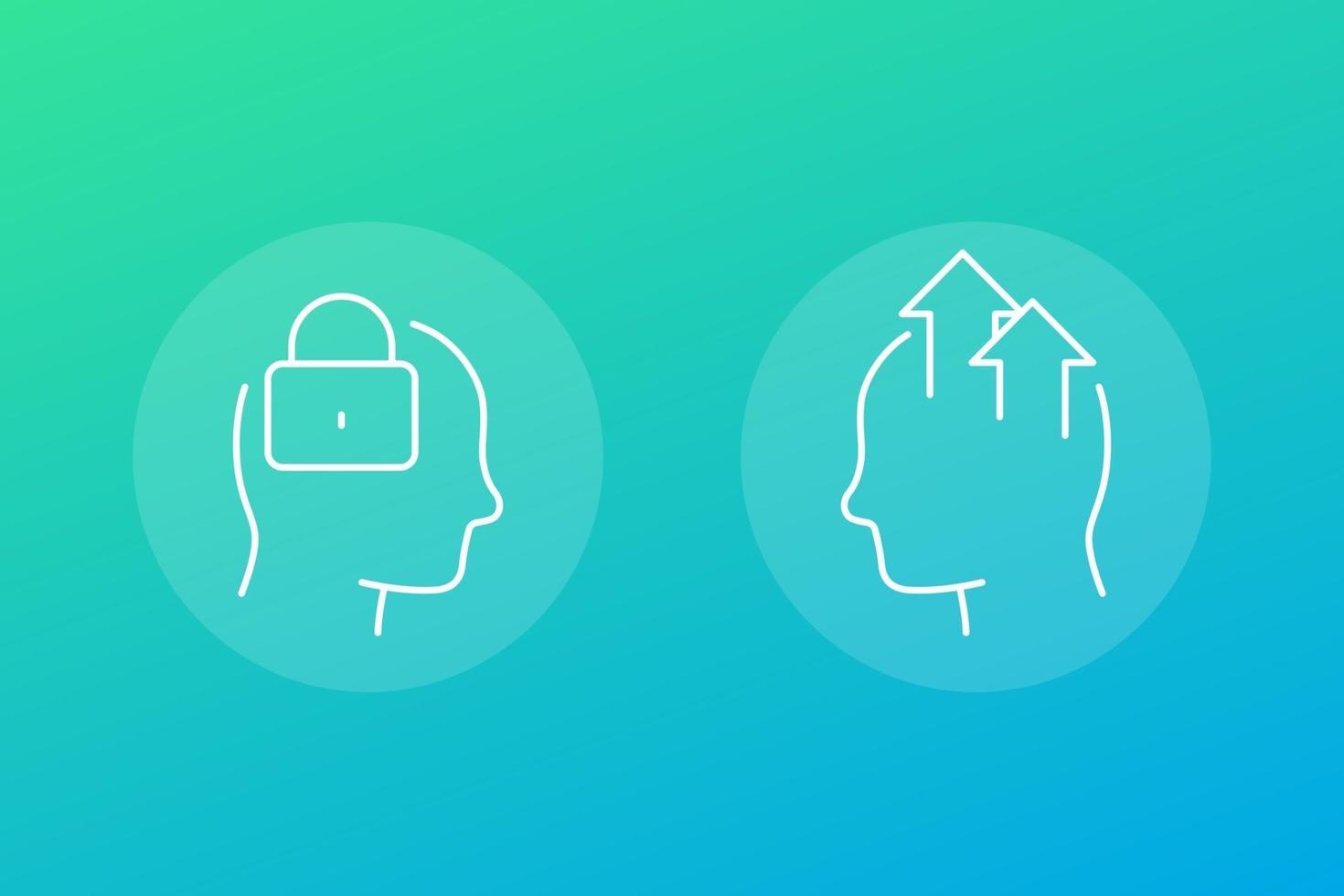 Fixed and growth mindset icons, linear vector.eps vector