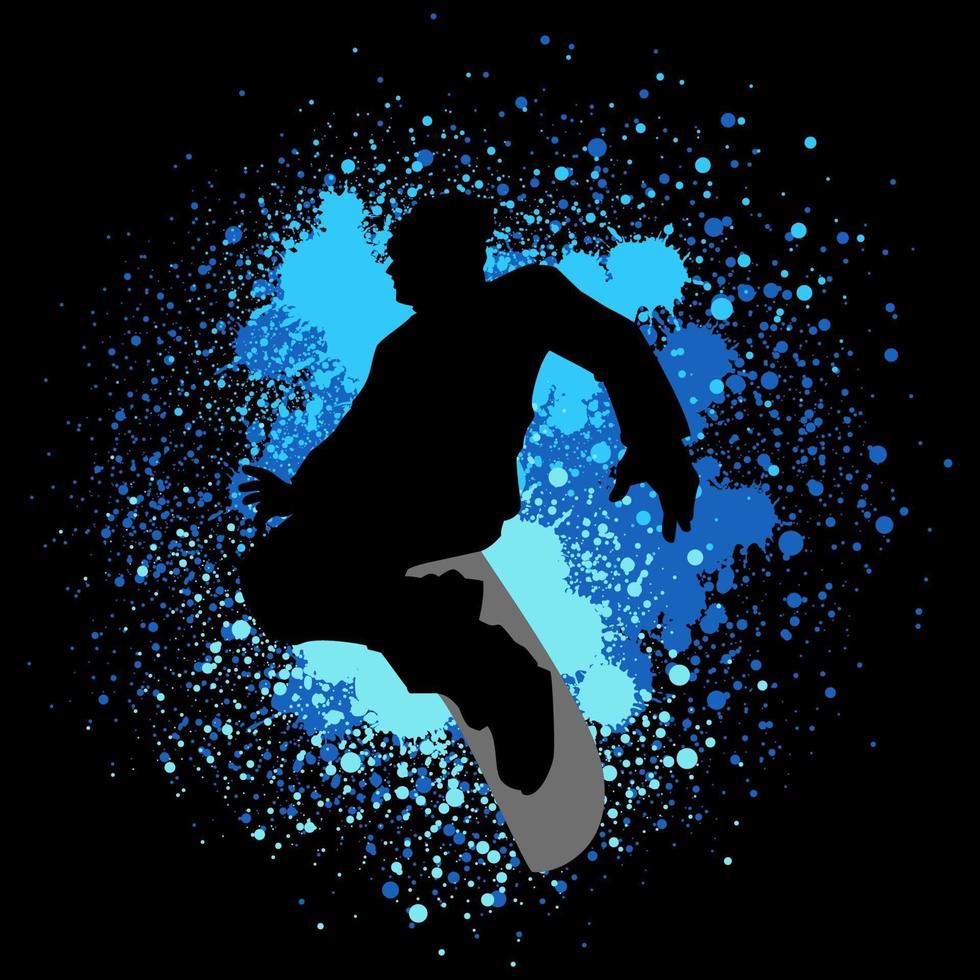 Silhouette illustration of a snowboarder on paint splash background vector