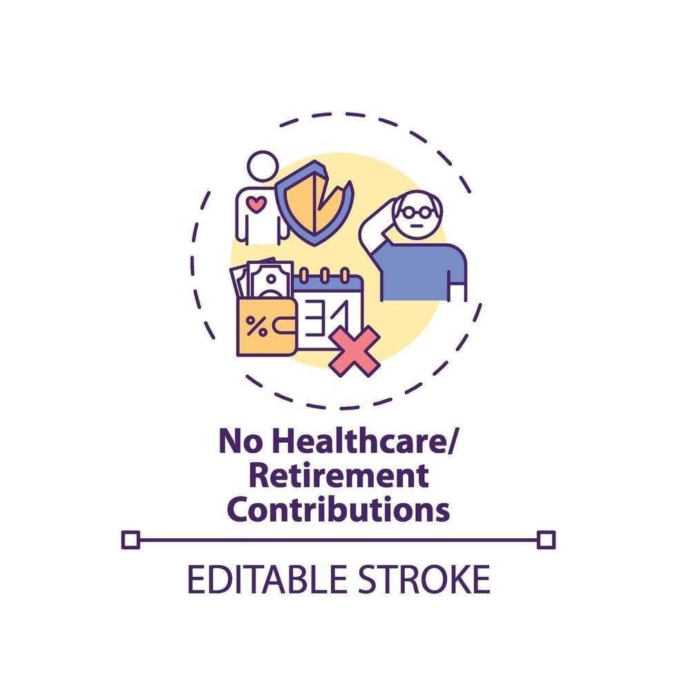 No healthcare and retirement contributions concept icon vector