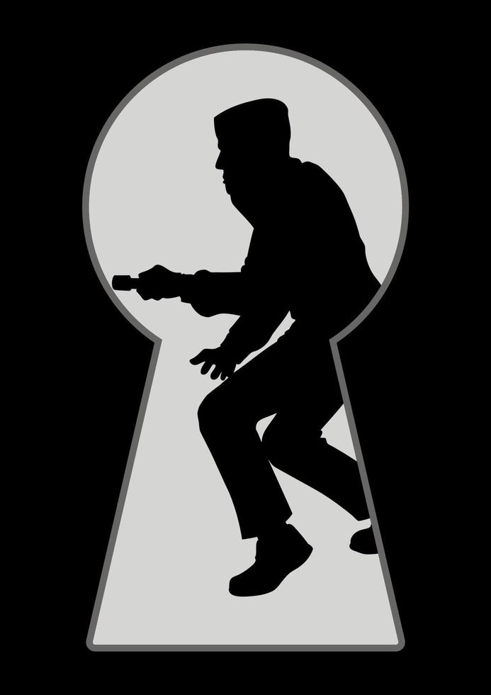 Silhouette illustration of a thief seen through a keyhole vector