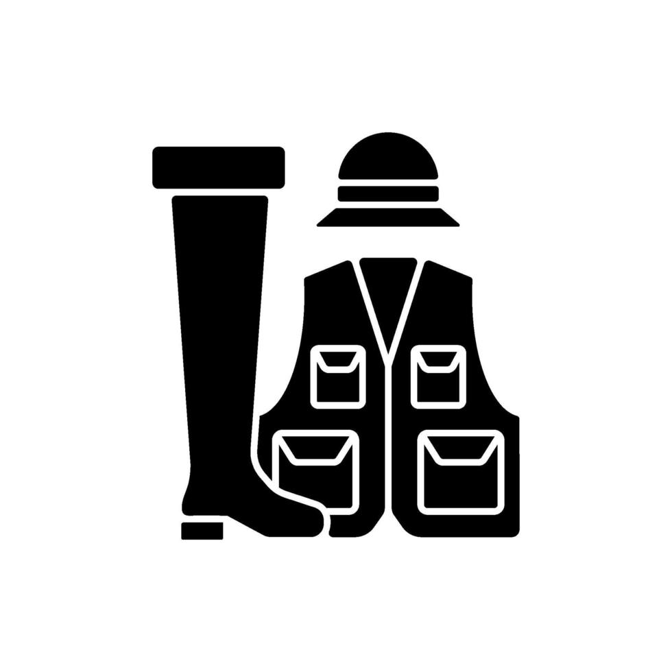 Fishermans clothing and accessories black glyph icon vector