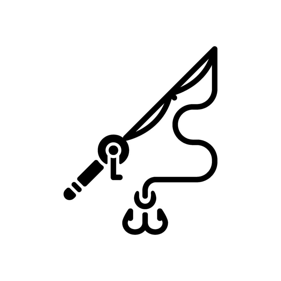 Fishing rod and reel black glyph icon vector