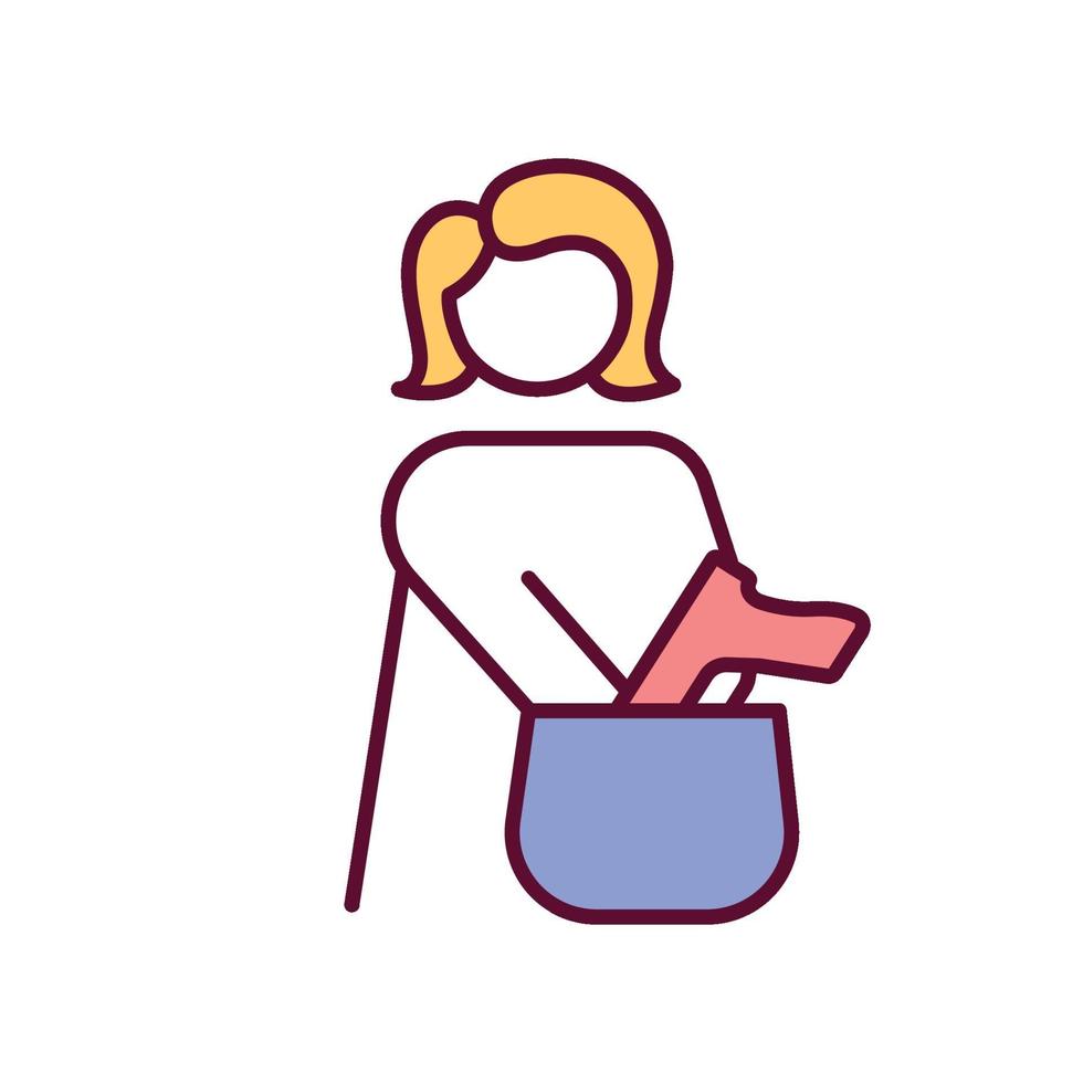 Woman putting gun in purse RGB color icon vector