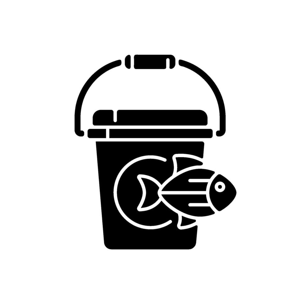 Fishing bucket black glyph icon vector