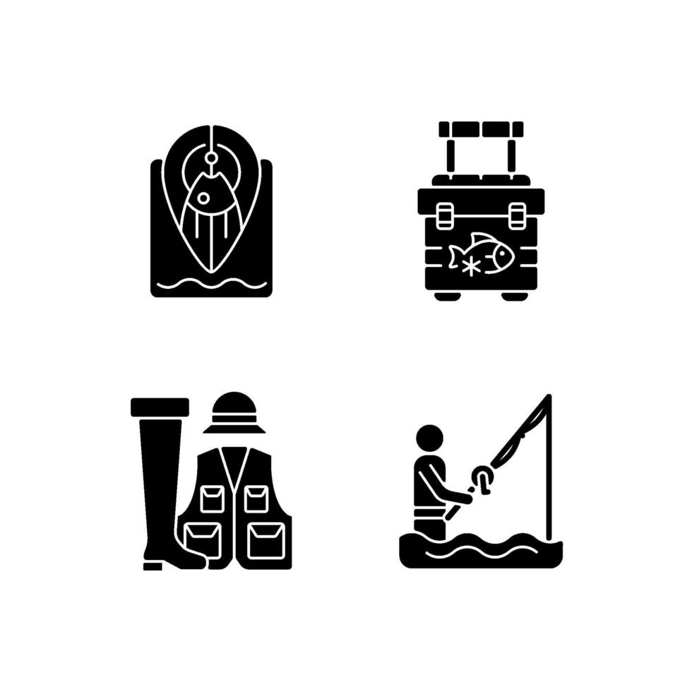 Wade fishing black glyph icons set on white space vector