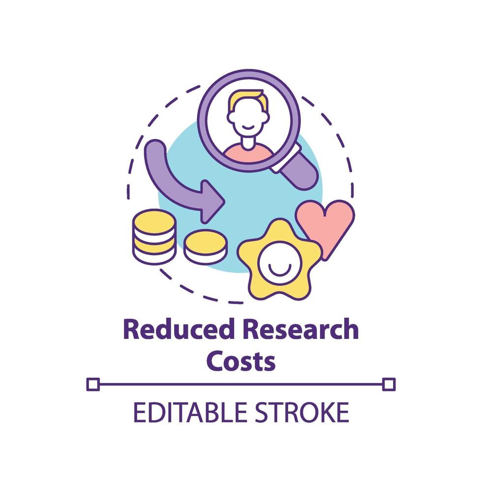 Icono de concepto de costos de investigación reducidos vector