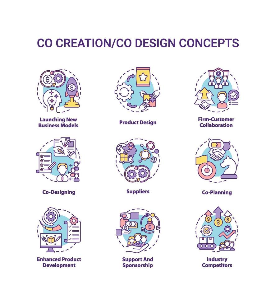 Co-creation concept icons set vector