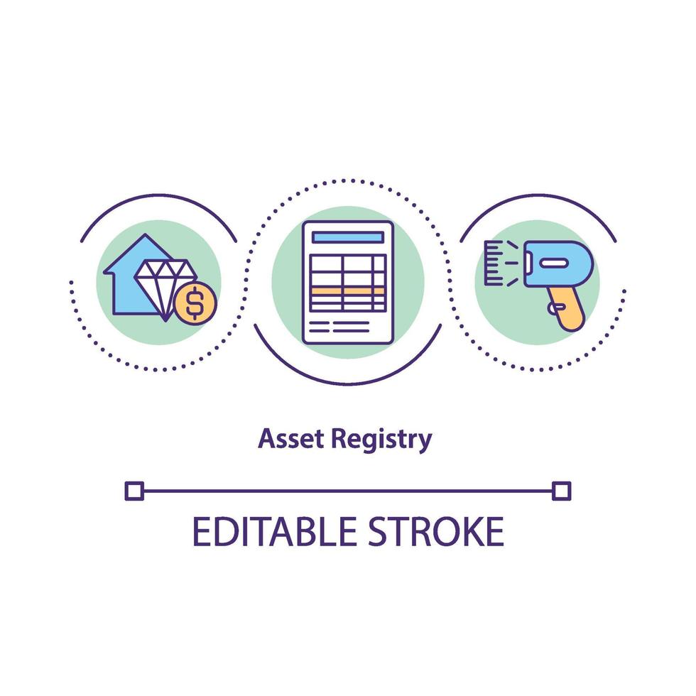 icono de concepto de registro de activos vector