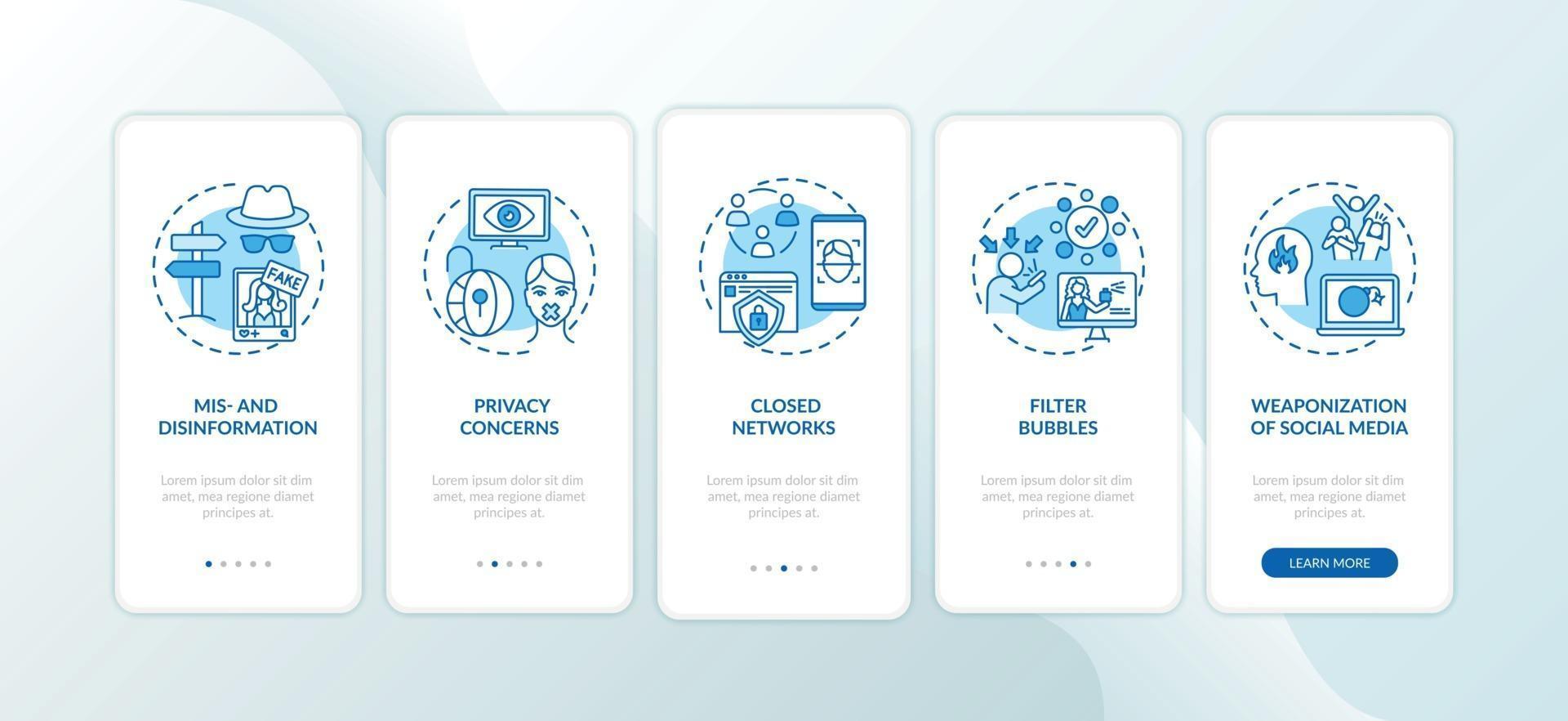 Journalism challenges onboarding mobile app page screen with concepts vector