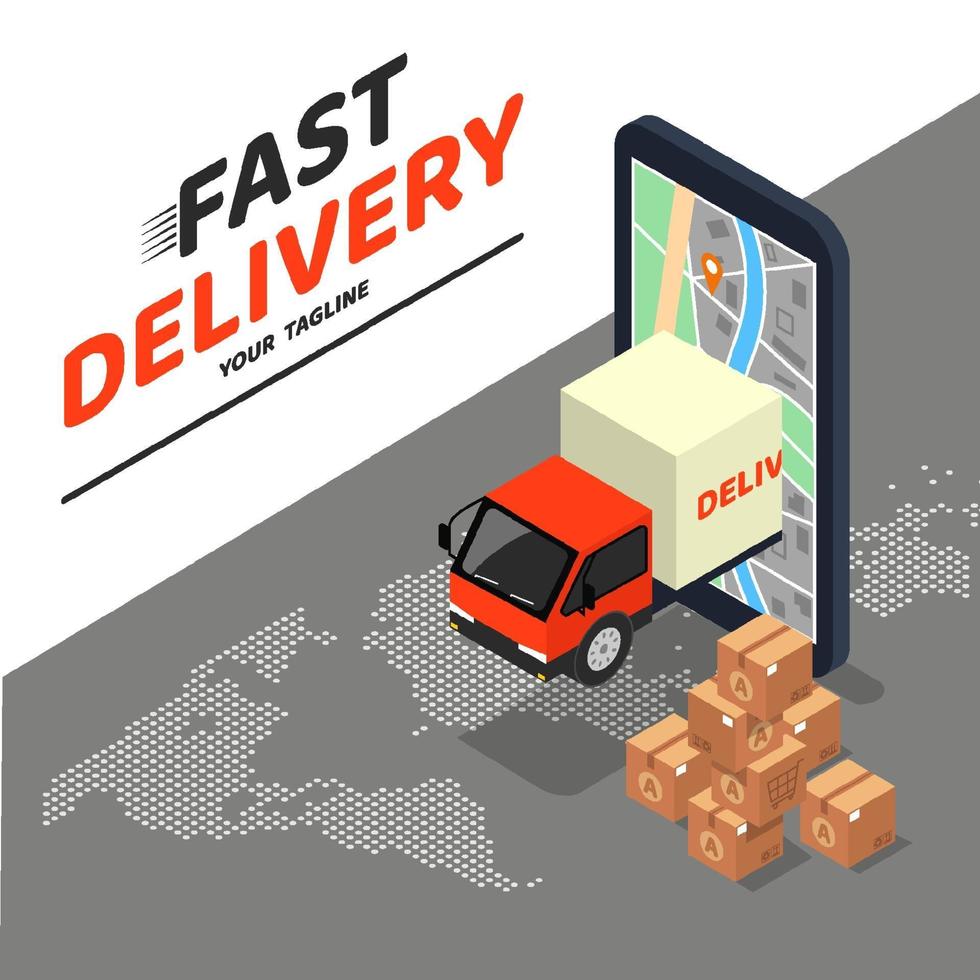 Delivery service and Pile of stacked sealed cardboard boxes. Flat style isolated design on white background. Vector illustration