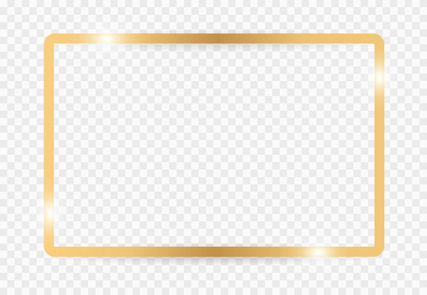Golden border frame with light shadow and light affects. Gold decoration minimal design for copy space. Vector illustration