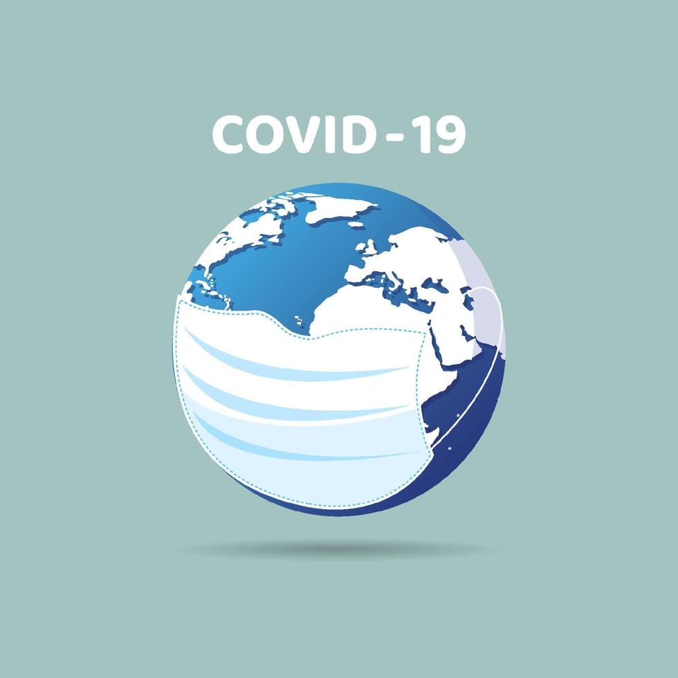 concepto covid-19, mundo protegido contra virus. ilustración vectorial. vector