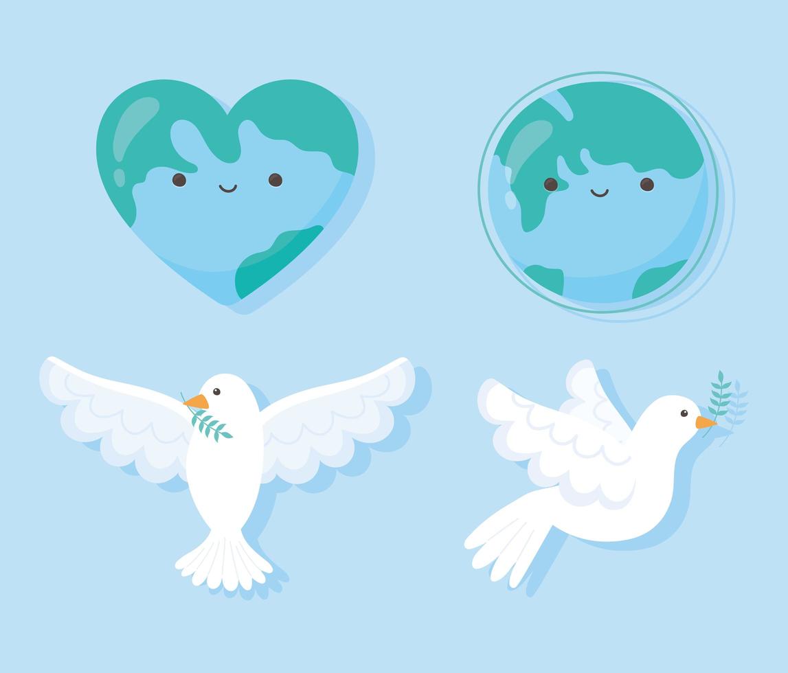 international peace day icon set vector