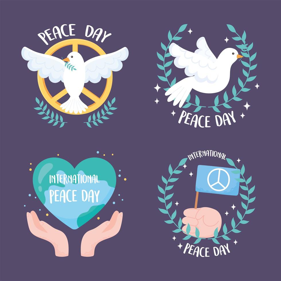 international peace day icon set vector