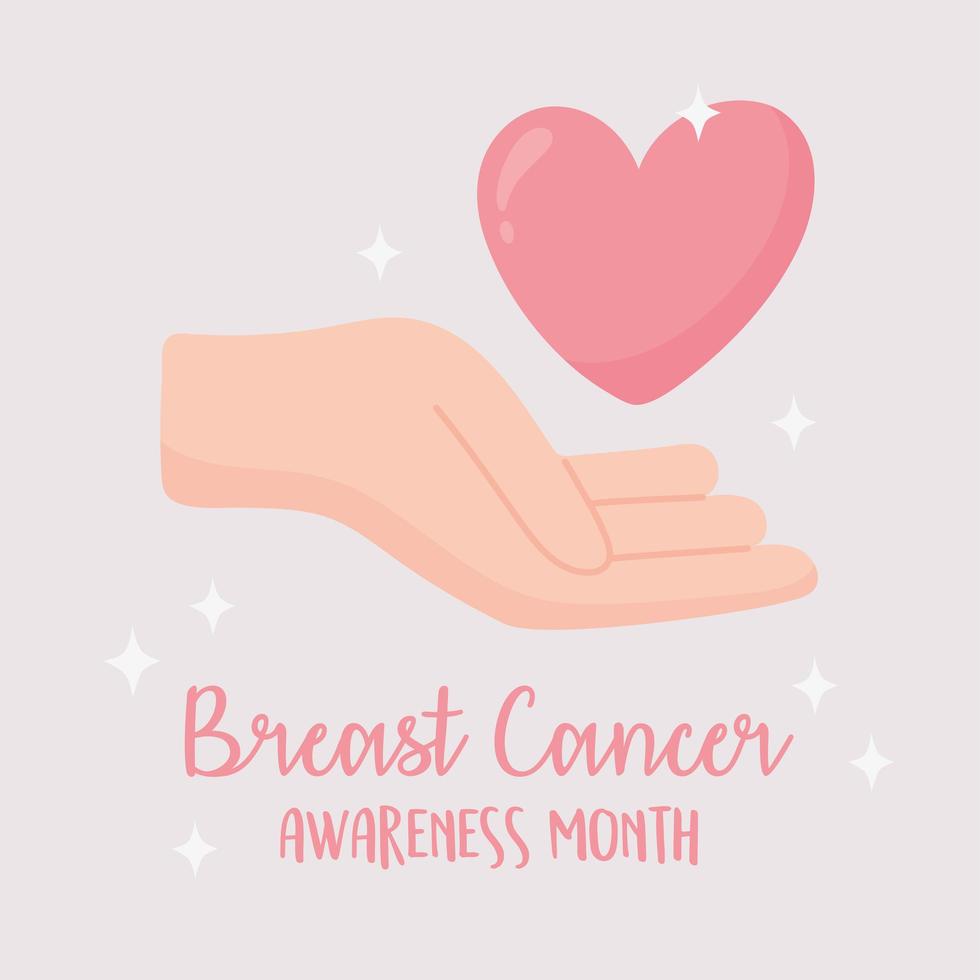 Breast cancer awareness month banner with hand and heart vector