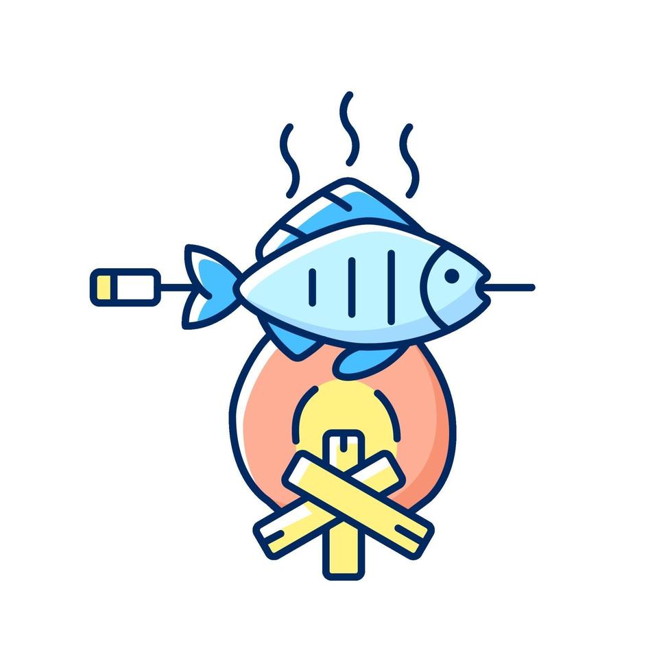 Cooking freshly caught fish RGB color icon vector