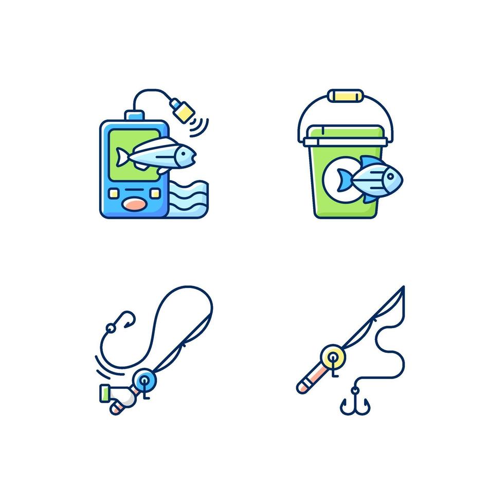Tools for fishing RGB color icons set vector