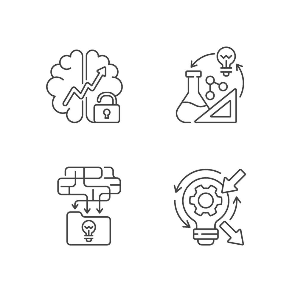 Creative thinking linear icons set vector