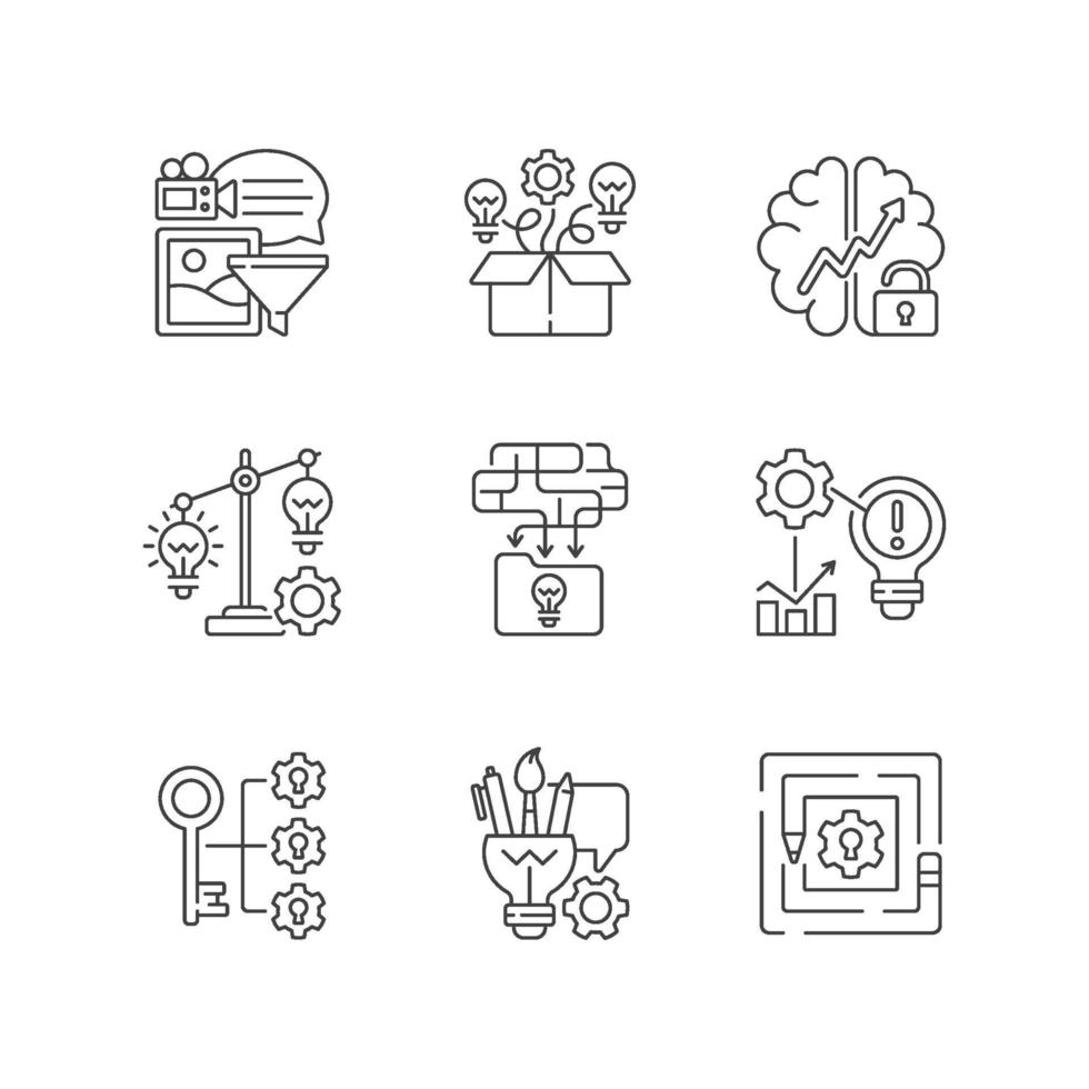 Creative thinking linear icons set vector