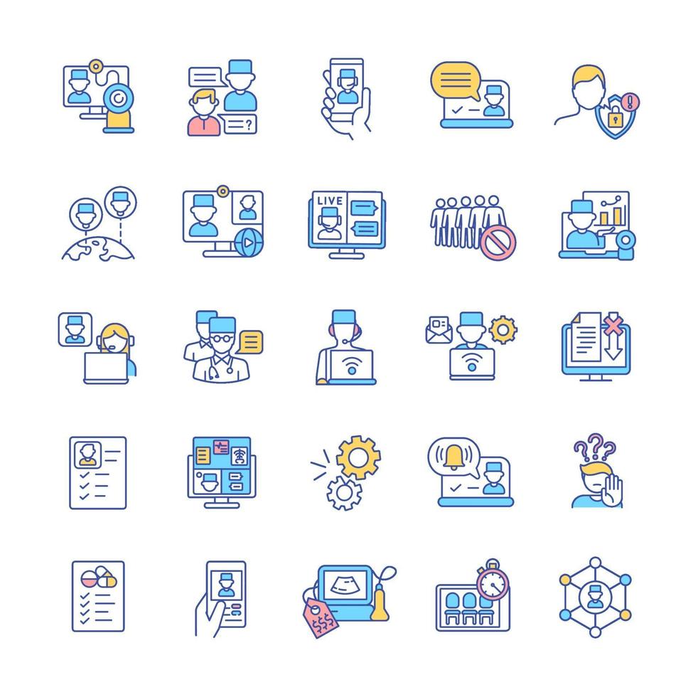 Telemedicine RGB color icons set vector