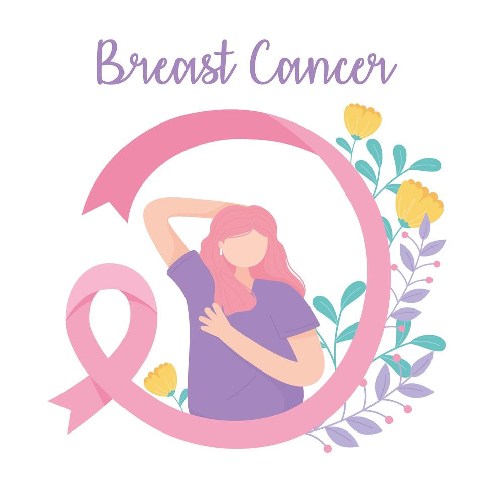 Breast cancer awareness banner with woman doing a self examination vector