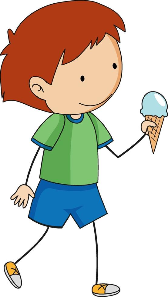 lindo, niño, tenencia, cono de helado, aislado vector