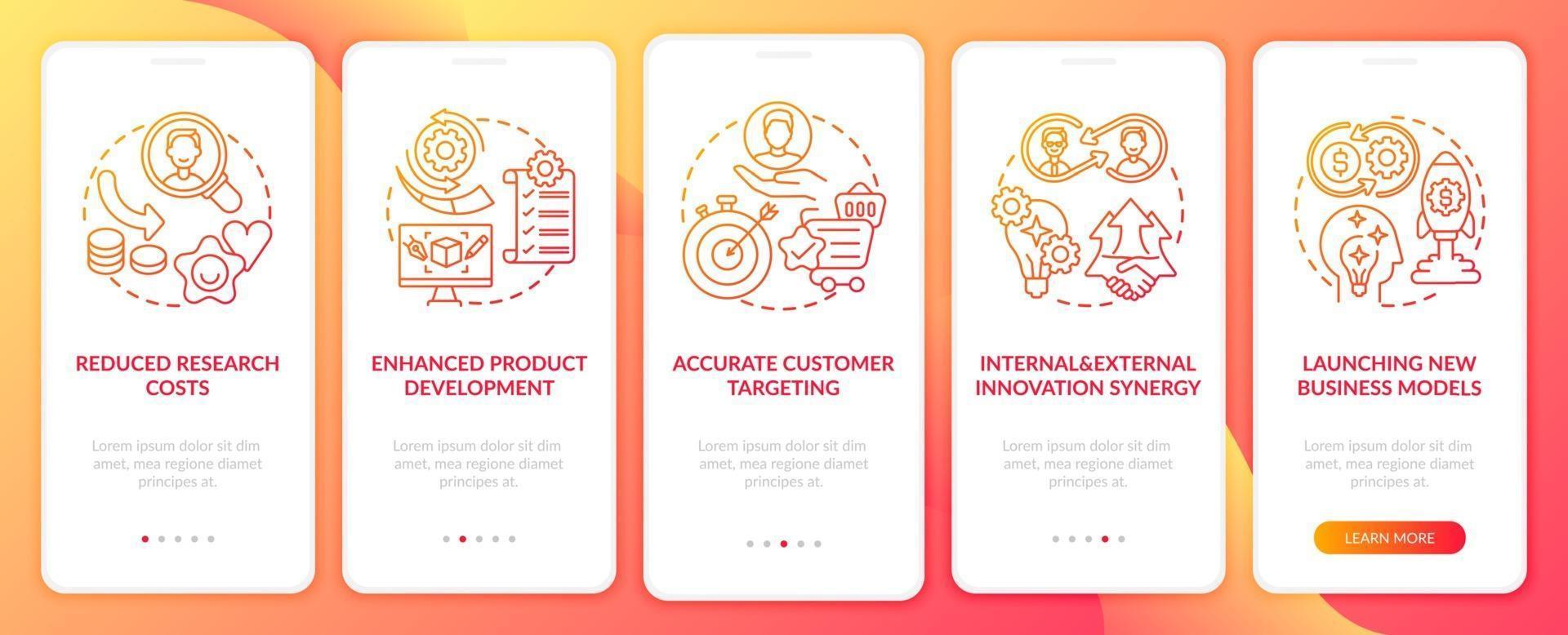 Open innovation pluses onboarding mobile app page screen with concepts vector