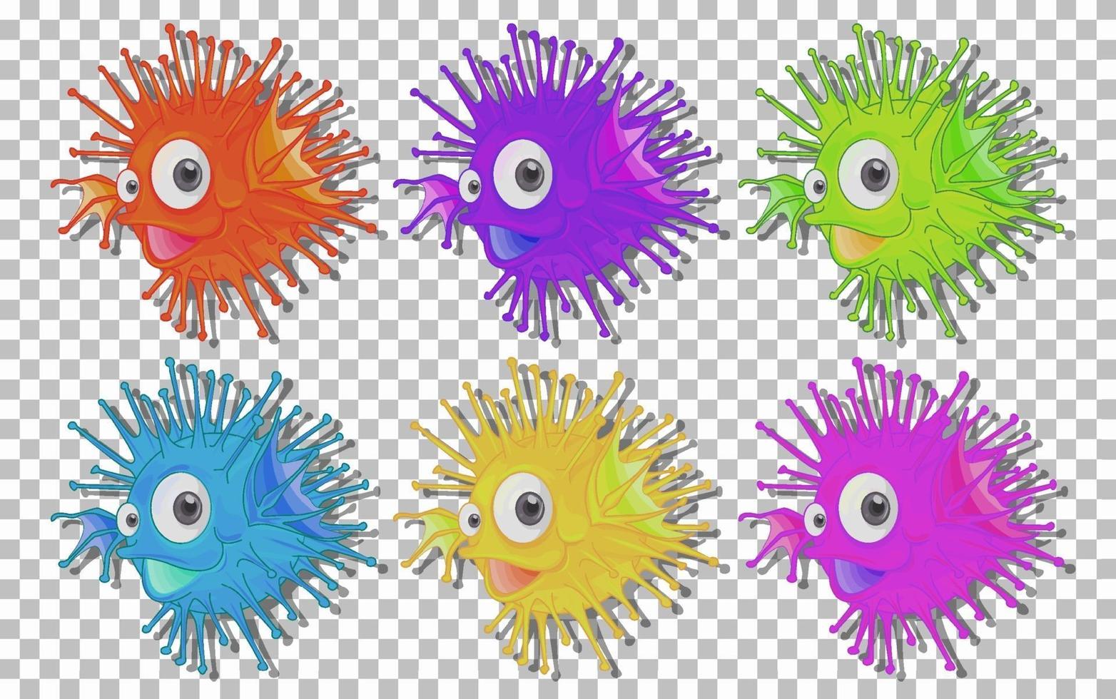 Set of many cute sea urchins cartoon characters vector
