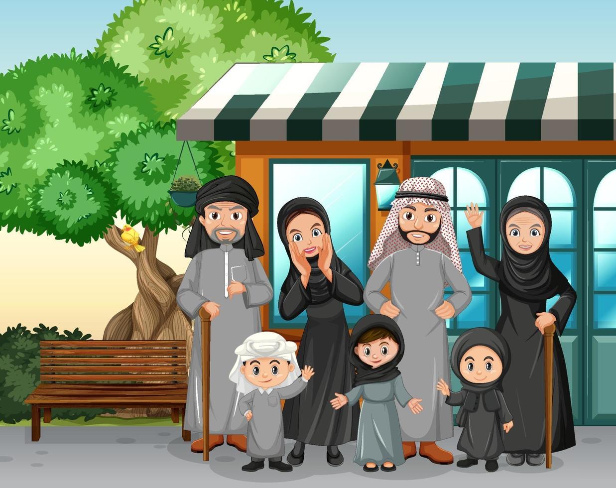 Outdoor scene with member of arab family vector
