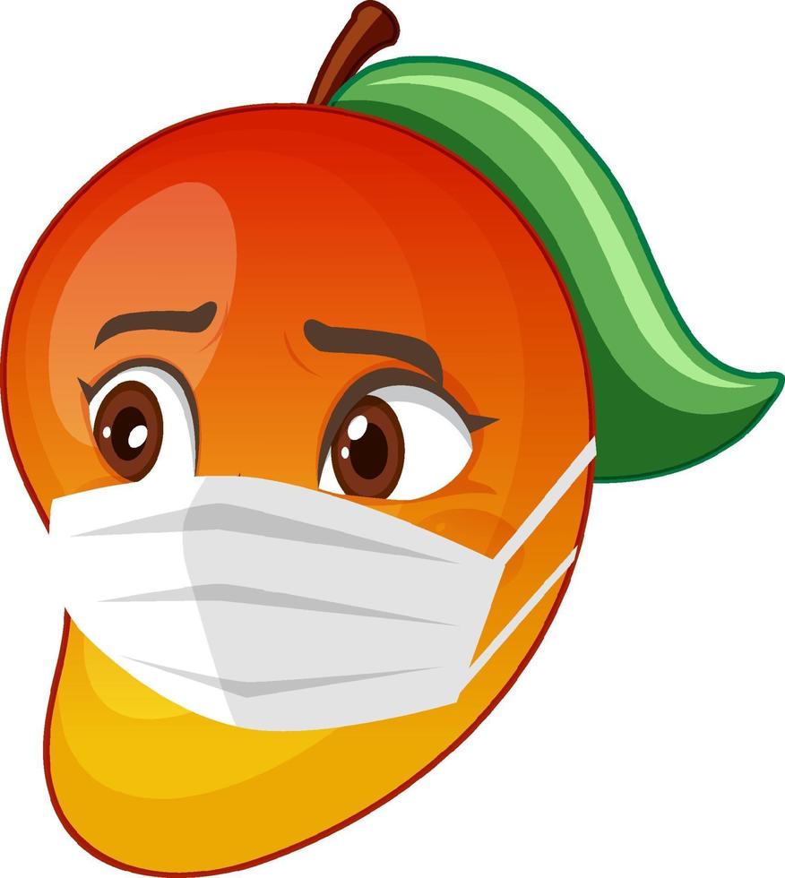 Mango cartoon character wearing mask with facial expression vector