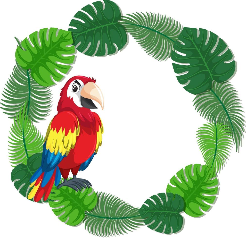 Round green leaves banner template with a parrot bird vector