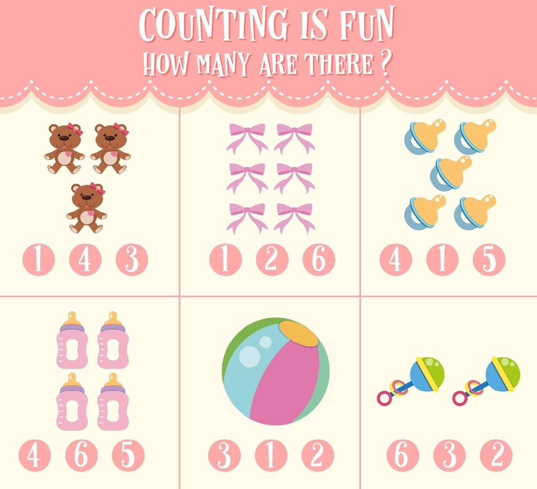 Number counting math worksheet for kids vector