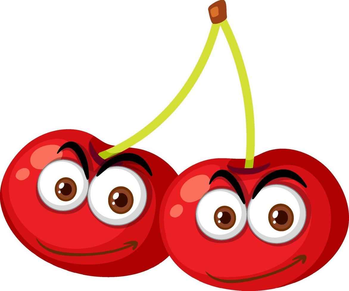 Cherry cartoon character with happy face expression on white background vector