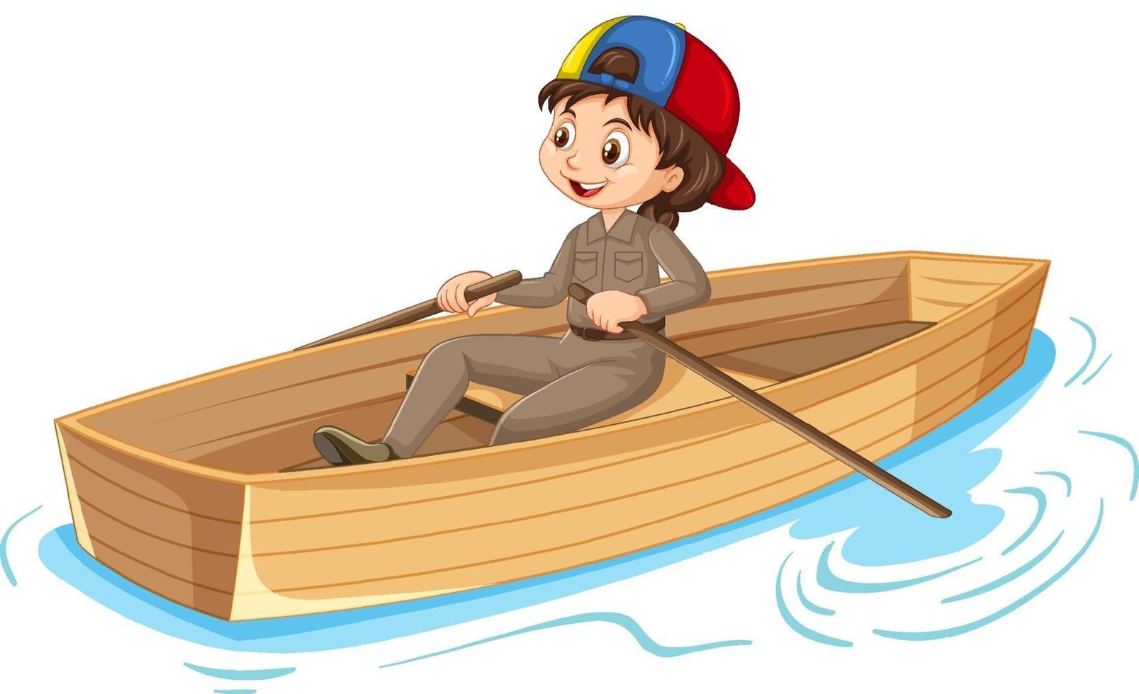 Girl cartoon character rowing the boat isolated vector