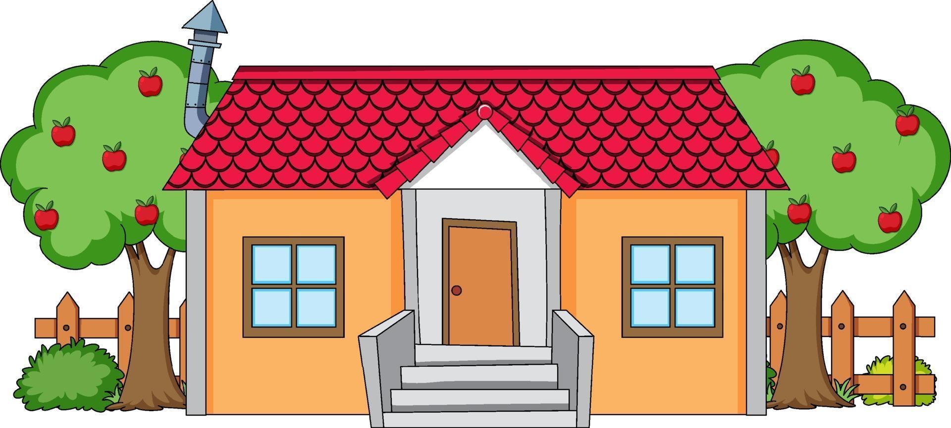 Front view of a house with nature elements on white background vector