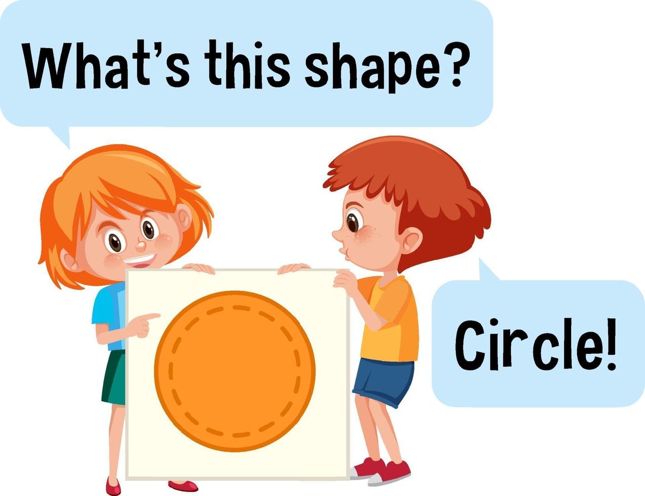 Niños sosteniendo pancartas en forma de círculo con ¿qué es esta fuente de forma? vector