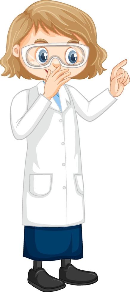 Cute girl cartoon character wearing science lab coat vector