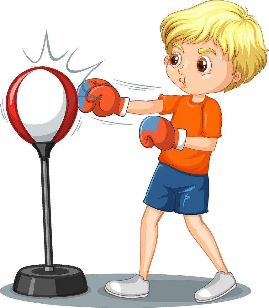 Cartoon character of a boy punching reflex bag vector