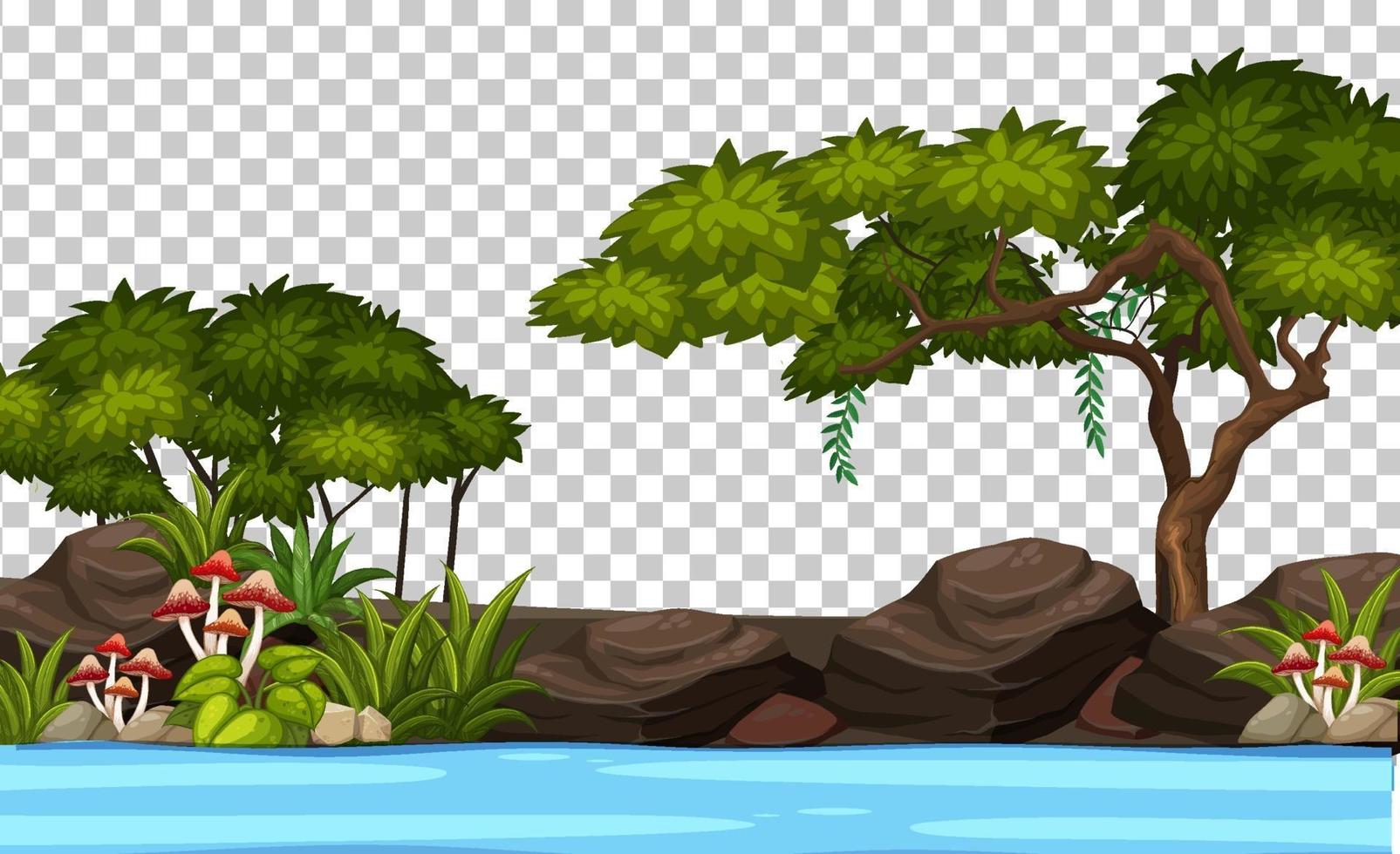 jardín de naturaleza en blanco con paisaje de escena de río vector