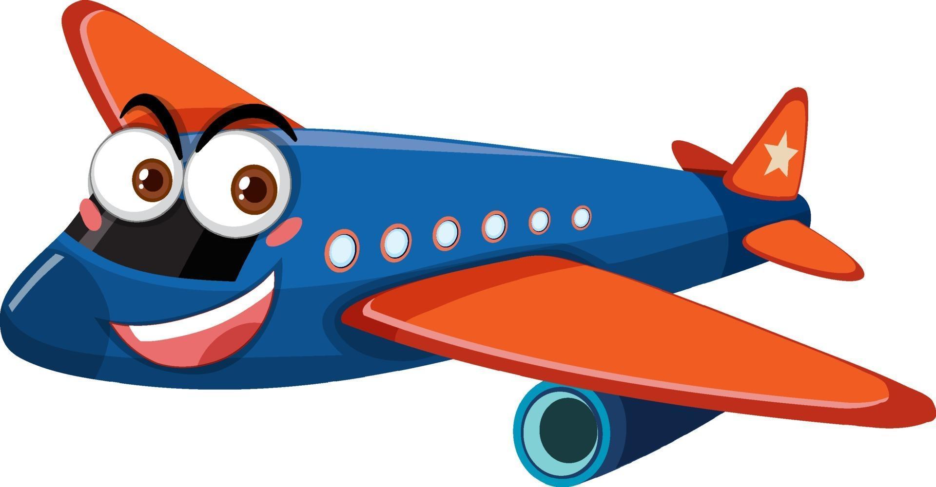 Airplane with face expression cartoon character on white background