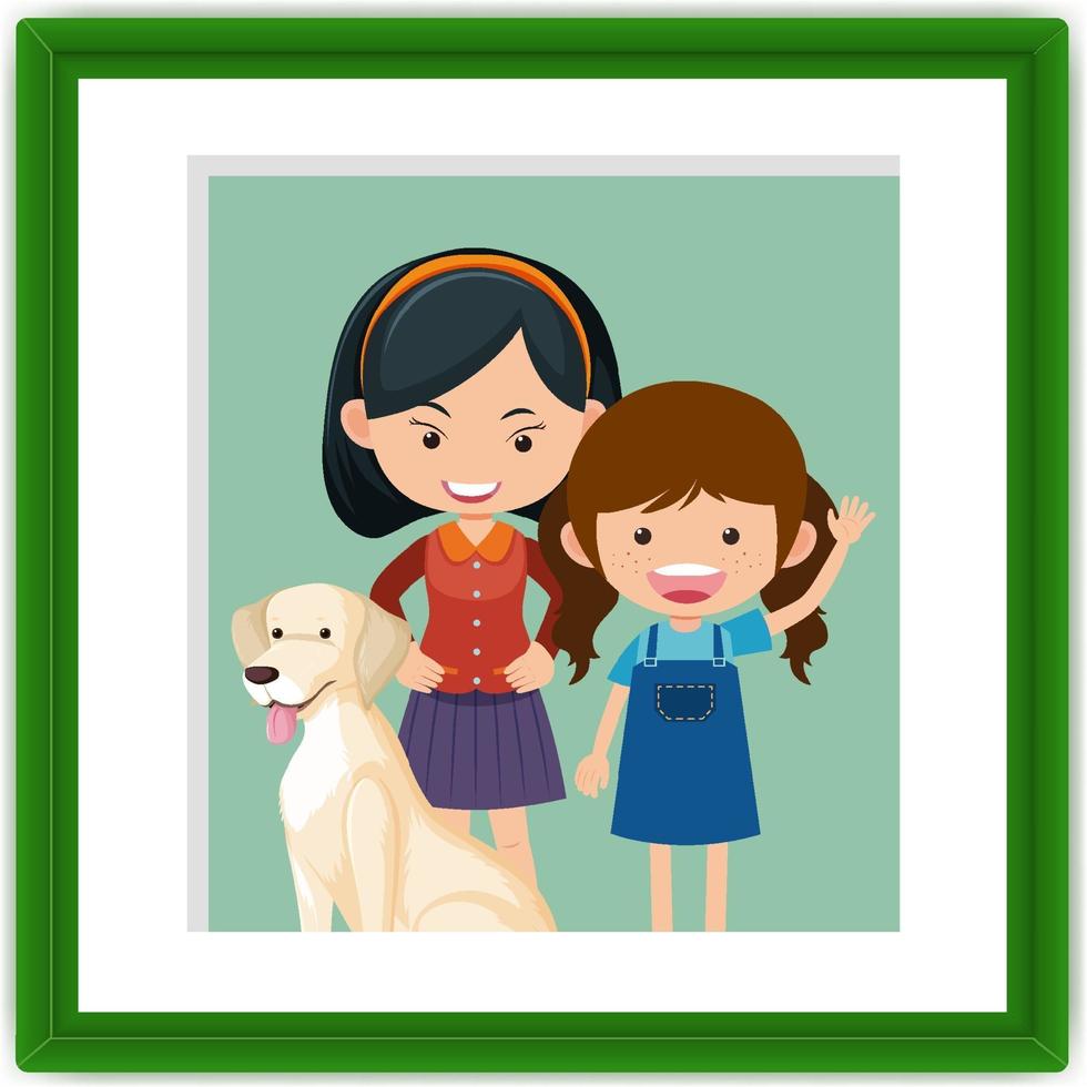 dos niñas en un marco de fotos en estilo de dibujos animados vector