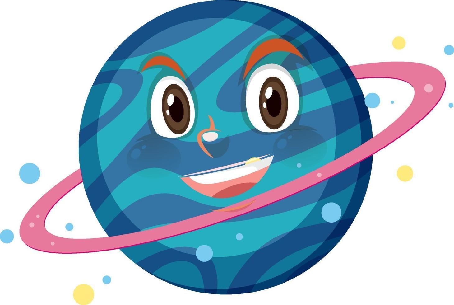 Personaje de dibujos animados de Saturno con expresión de cara feliz sobre fondo blanco. vector