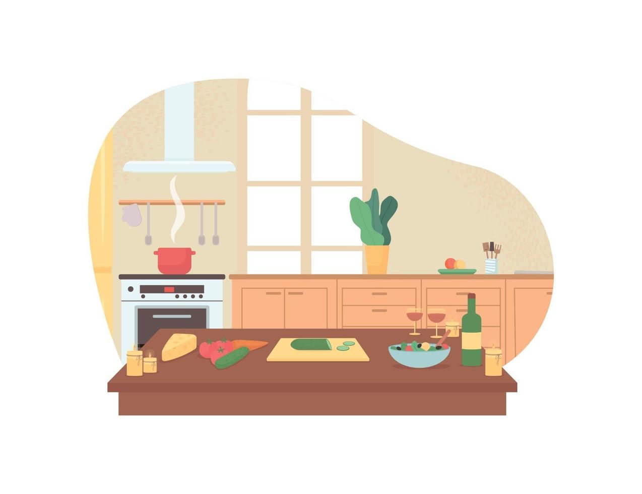 Preparing romantic dinner in home kitchen 2D vector web banner, poster